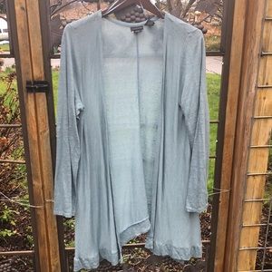 Tahari aqua linen open front lightweight linen sweater size L